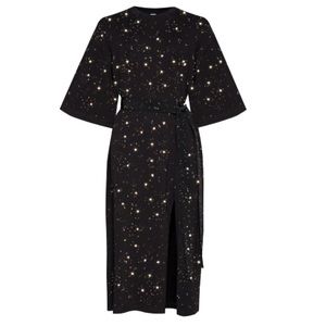 T Dress Rhinestone Cut Out Black Midi Dress